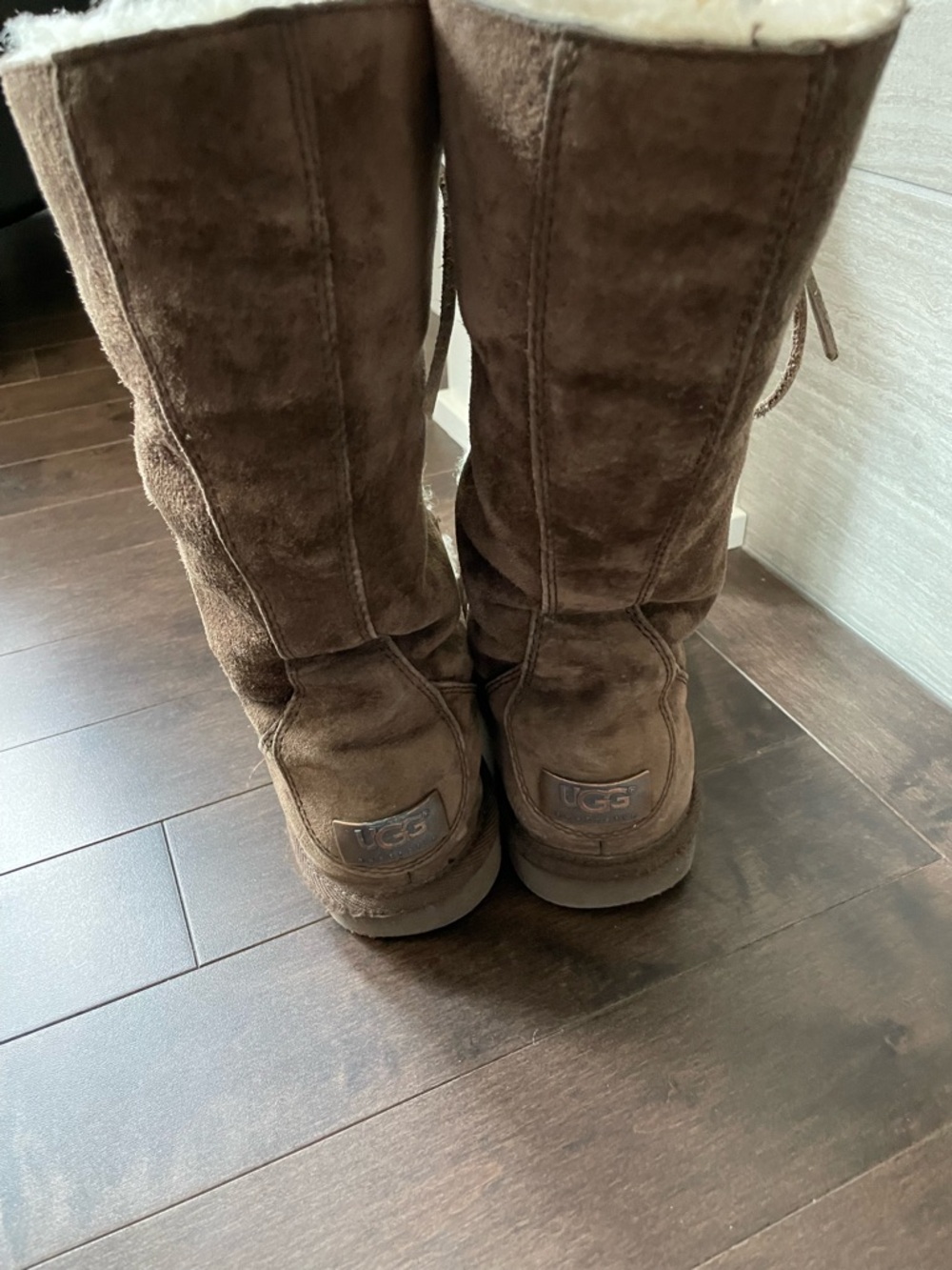 UGG Whitley Tall Brown Leather Suede Sheepskin Lined Boots Women’s Size 5 - Picture 7 of 13